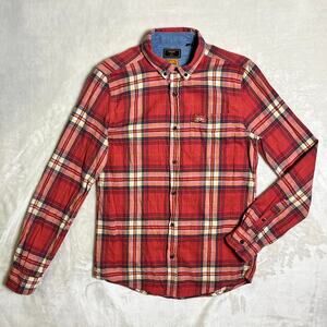 Superdry Button Down Flannel Men's M Cotton Traditional Japan Workwear Reddish